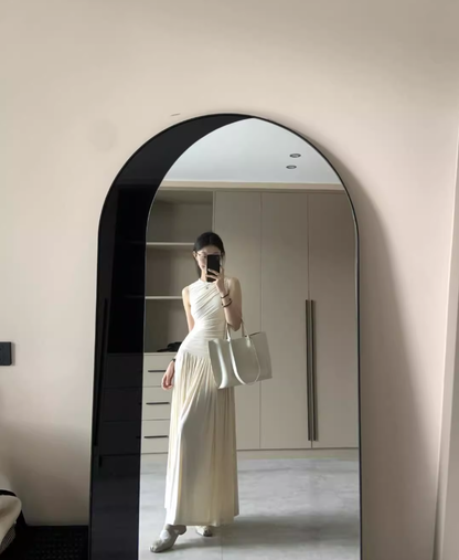 Temperament lady high-end pleated waist vest long skirt to wear super beautiful dress R0470