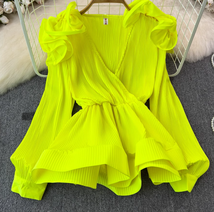 Ruffled waist shirt 2025 niche design three-dimensional petal waist cover meat slim top trend R0390