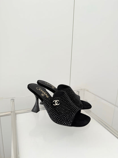 CC 26 Sandal 90 Black Rhinstone Deer Hide 597375