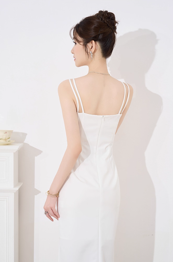 French dress new summer design niche temperament white suspender skirt long slim skirt R4382