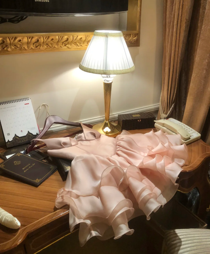 Pink suspender design neckline waist cake puffy skirt homecoming dress R4149