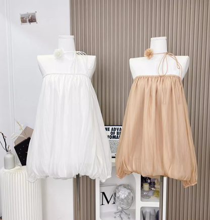 2025 Spring new shoulder pure flower bud skirt high-quality texture cover meat slimming dress R0292