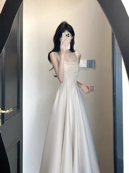 French style high-grade satin suspender dress with a unique and beautiful waist birthday dress R0469