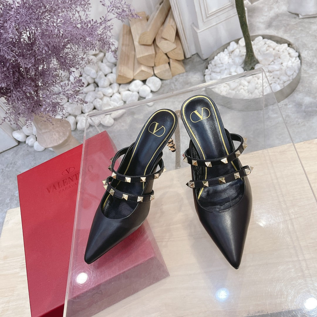 Valentino Rockstud Tower Heel Mules Sheepskin 239526