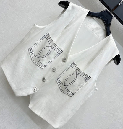CHANEL SLEEVELESS BUTTONED BLAZER 274758