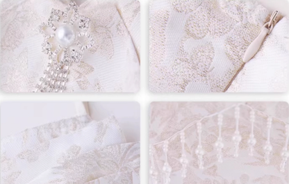French lady high-end sling dress rich daughter jacquard mesh splicing temperament dress R0416
