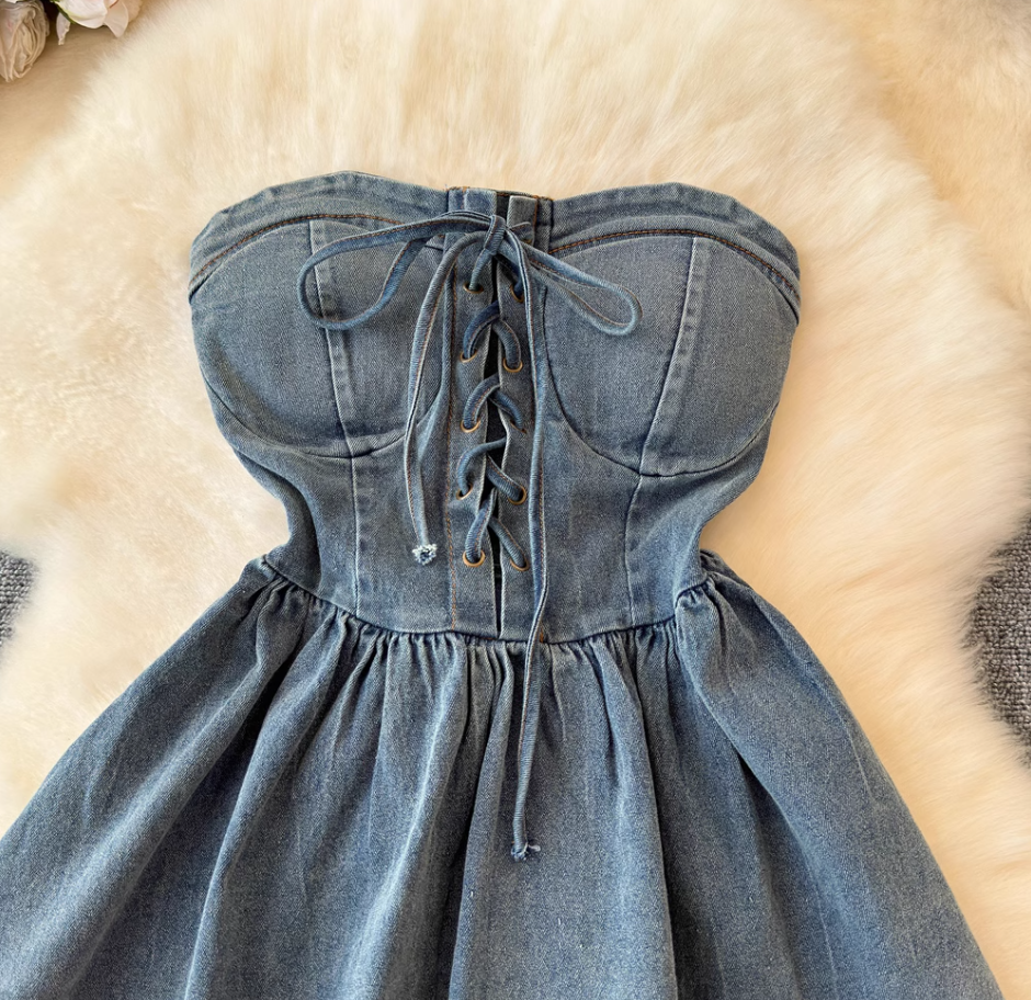 American style hottie tops for women Millennial style sexy slim fit denim tube tops for women R0365