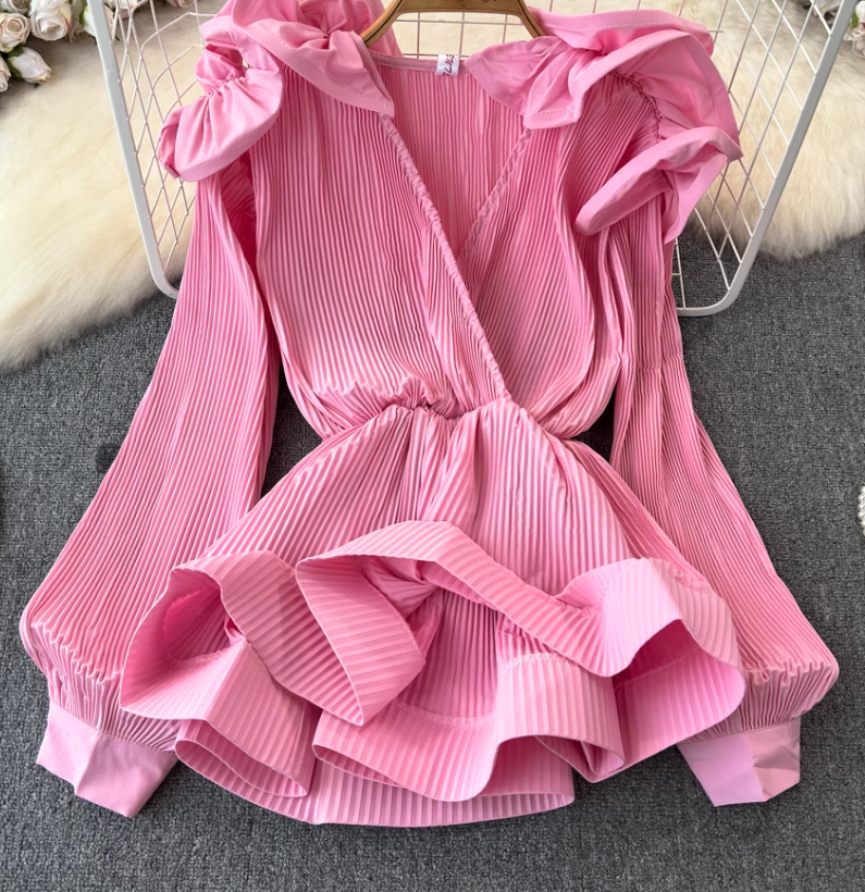 Ruffled waist shirt 2025 niche design three-dimensional petal waist cover meat slim top trend R0390