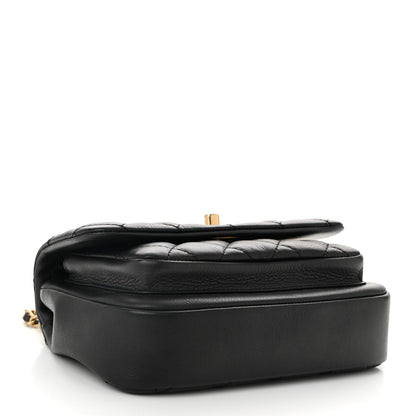 Calfskin Quilted Top Handle Flap Black