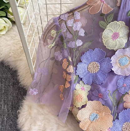 Beautiful heavy-duty three-dimensional flower embroidery embroidered seaside holiday dress with a high-end feel R0308