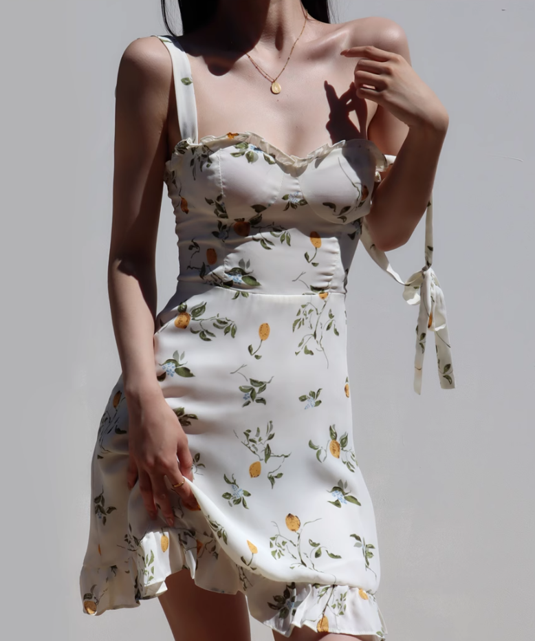 French style fresh girl slim fit and slimming dress, retro waist cinching short skirt dress R2871