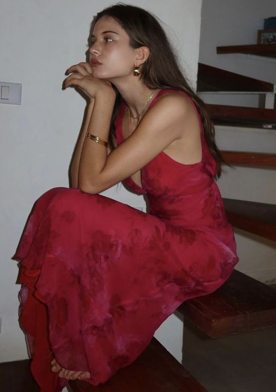 Charming Deep V Neck Satin Print Floral Long Prom Gowns Prom Dresses
