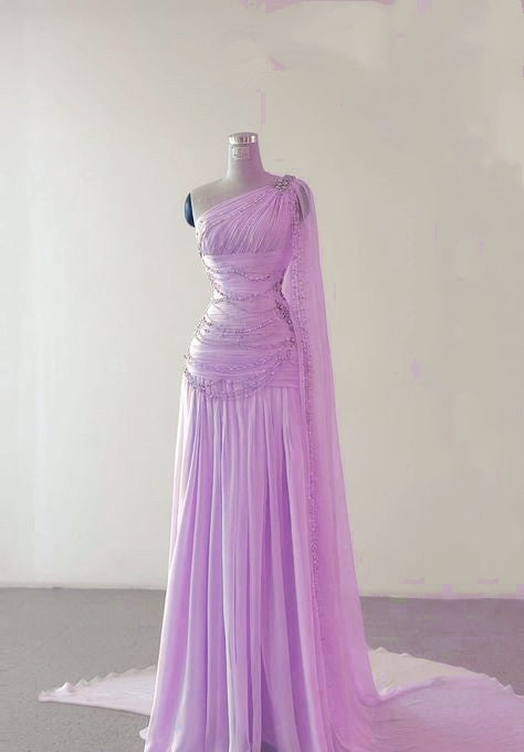 Classy A Line One Shoulder Pink Chiffon Prom Gowns Prom Dresses