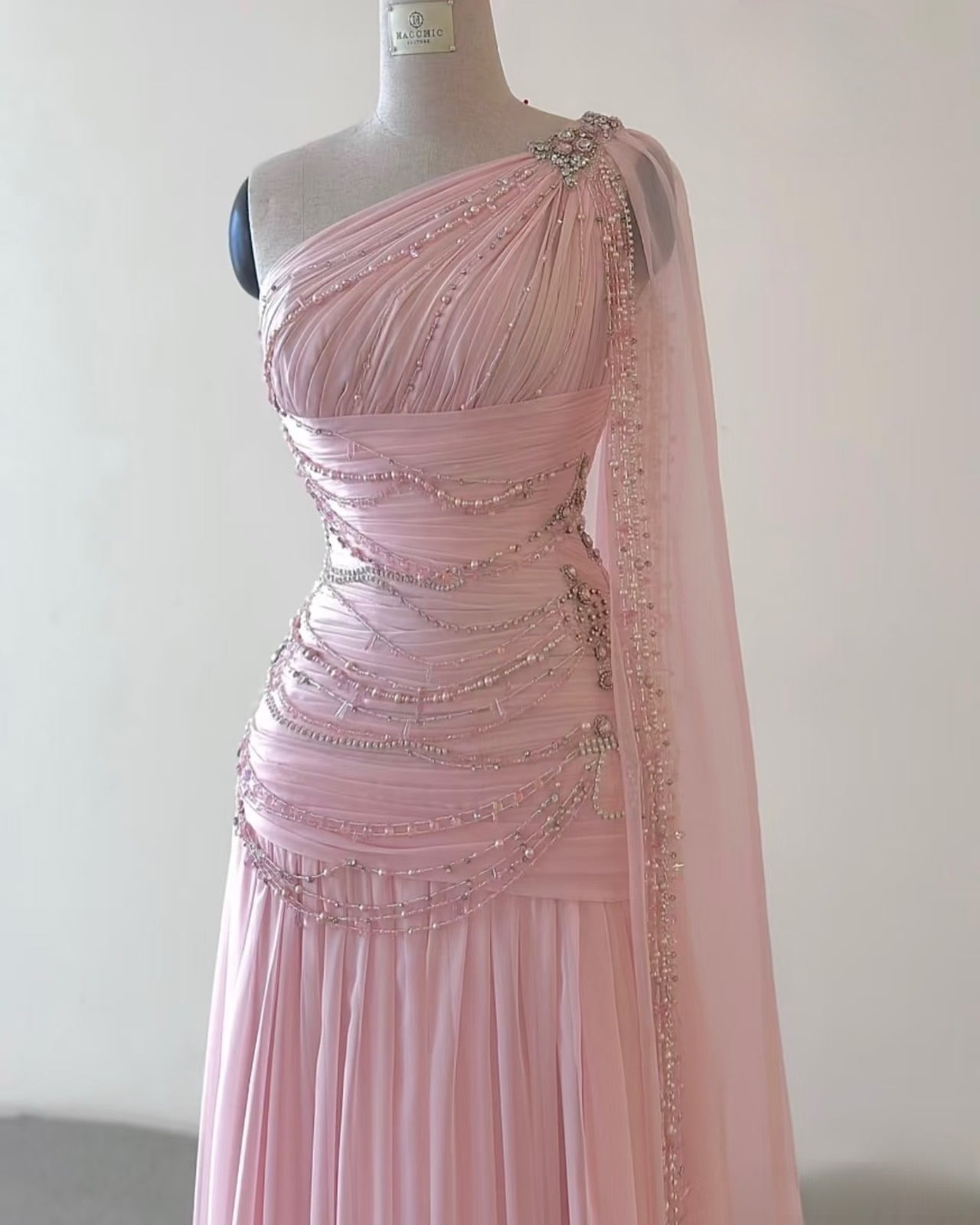 Classy A Line One Shoulder Pink Chiffon Prom Gowns Prom Dresses