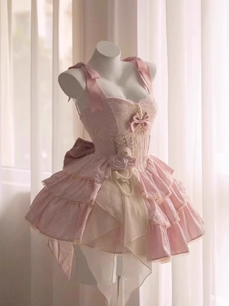 Cute Ball Gowns Straps Sleeveless Short Pink Birthday Dresses Birthday Outfits
