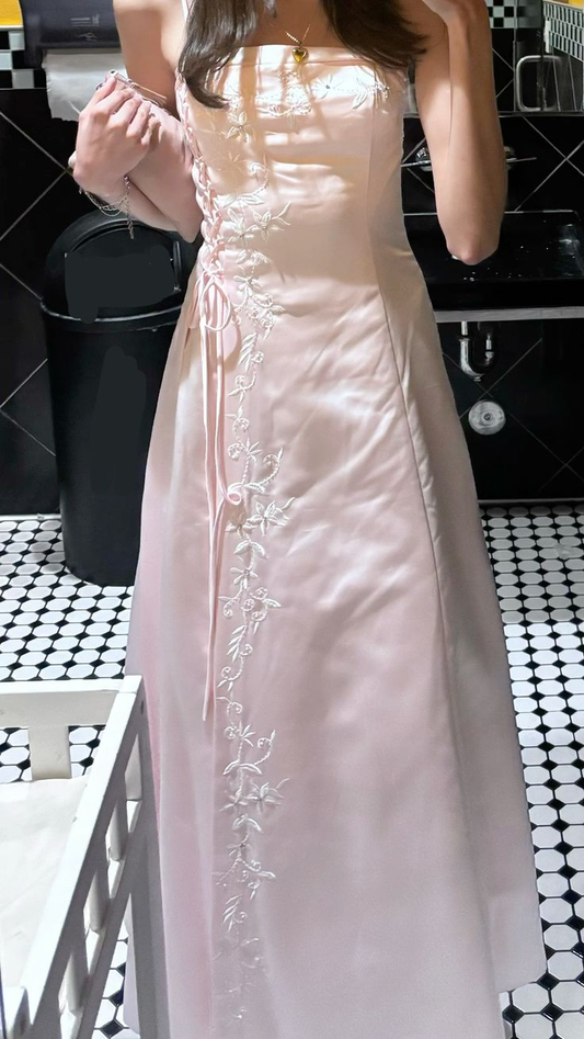 Light Pink Spaghetti Straps A-Line Vintage Long Evening Party Dresses, D1056