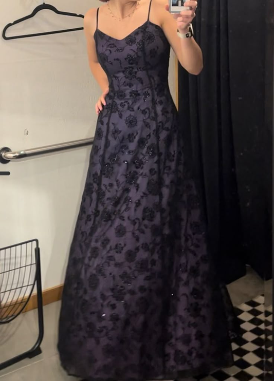 Elegant Spaghetti Straps A-Line Chiffon Vintage Long Party Dresses Birthday Dress, D1093