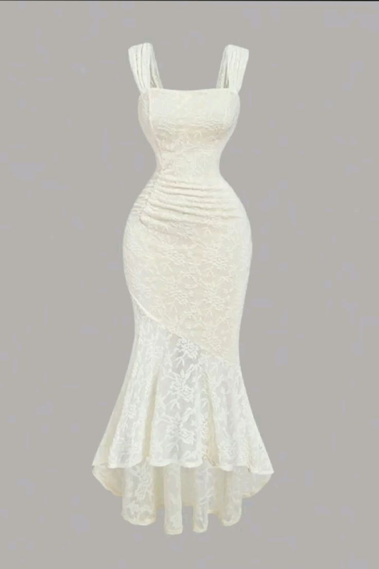 Ivory Straps Mermaid Lace Long Party Dresses Sxy Evening Dresses, D1102