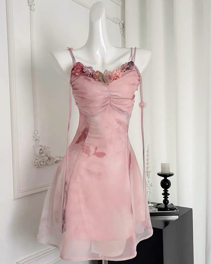 Pink Spghetti Straps A-Line Chiffon Short Party Dresses Homecoming Dresses, D1113