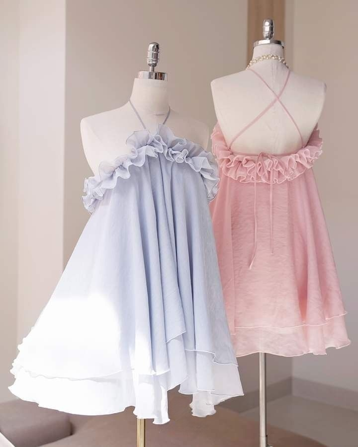 Light Blue Halter A-Line Chiffon Short Party Dresses Fashion Summer Dresses, D1135