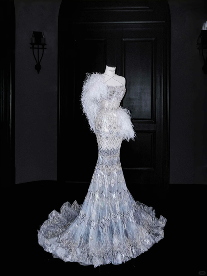 Stunning Cross Straps Mermaid Beading Long Evening Dress Birthday Outfits, D807