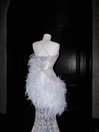 Stunning Cross Straps Mermaid Beading Long Evening Dress Birthday Outfits, D807