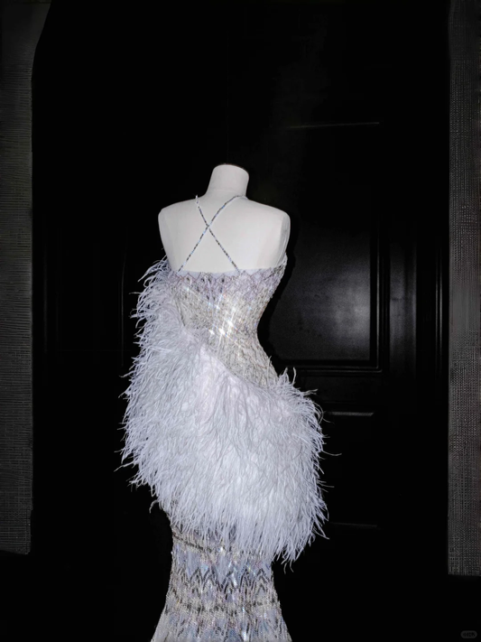 Stunning Cross Straps Mermaid Beading Long Evening Dress Birthday Outfits, D807