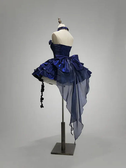 Royal Blue Strapless A-Line Tiered Short Party Dresses Homecoming Dresses, D1258