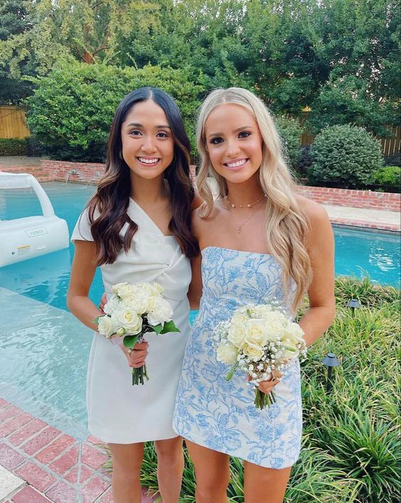 Cute Blue Strapless Sheath Homecoming Dresses Short Prom Dresses, D1293