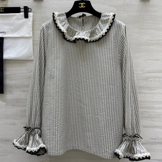 CC Vertical Striped T-shirt Gray Cotton