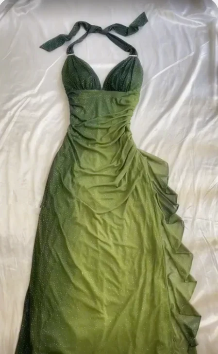 Charming Halter Ombre Green Chiffon Long Prom Dress Party Evening Gown cc1399