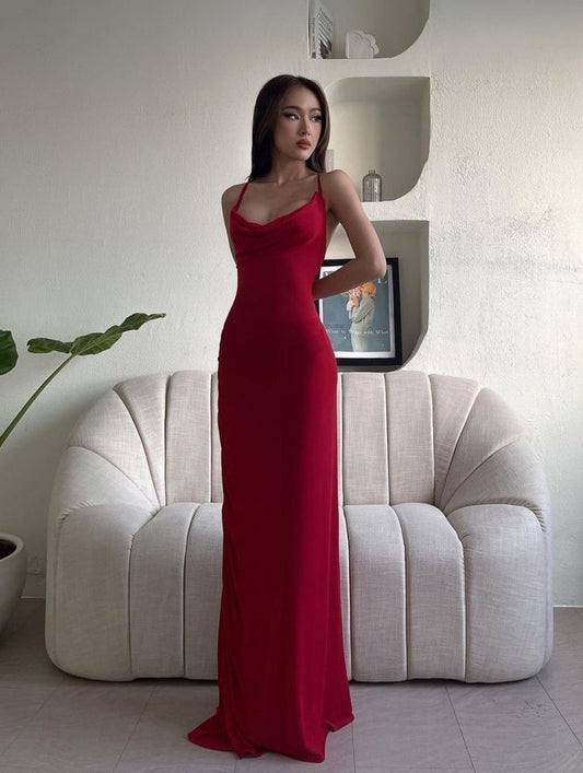 Charming Red Straps Sheaht Long Evening Party Dress Birthday Outfits, D256