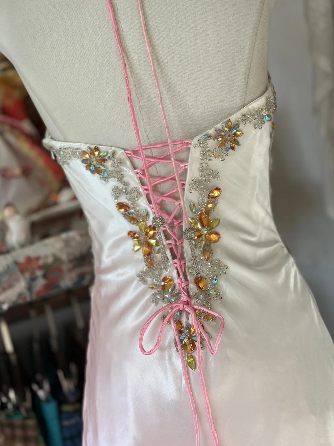 Ombre Pink Halter Beading A-Line Satin Vintage Long Party Dress, D331