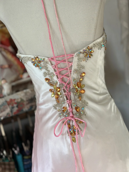 Ombre Pink Halter Beading A-Line Satin Vintage Long Party Dress, D331