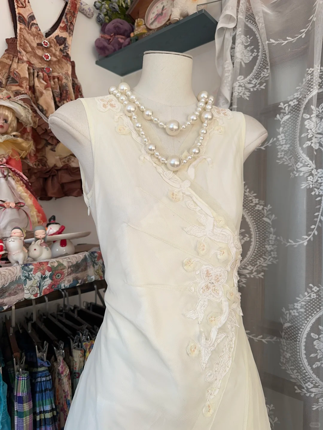 Light Ivory V Neck Sleeveless A-Line Vintage Long Evening Party Dress, D334