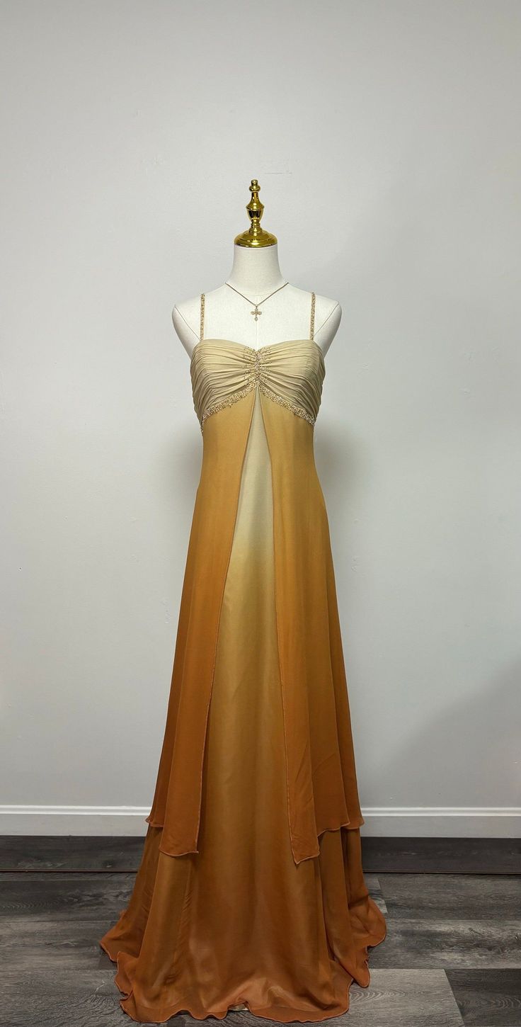 Spaghetti Straps Gradient A-Line Vintage Long Party Dress Evening Gown, D376
