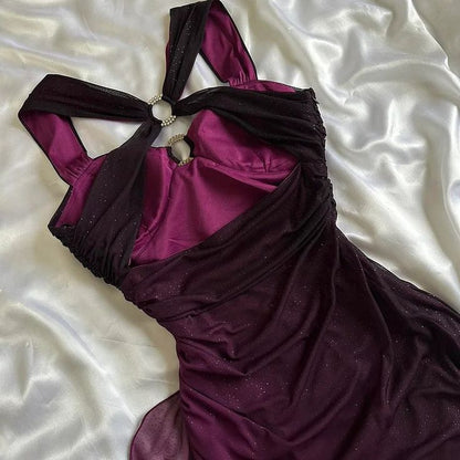 Purple Straps Ombre Ruffles Chiffon Long Party Dress Vintage Evening Gown, D380