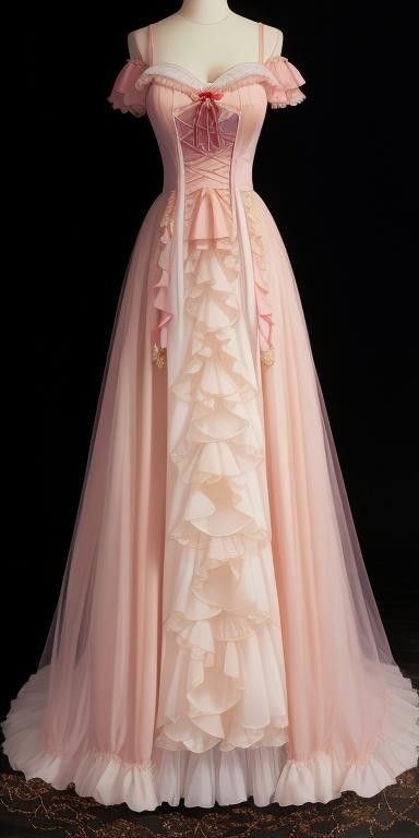 Pink Straps A-Line Ruffles Princess Long Party Dress Evening Gown, D387