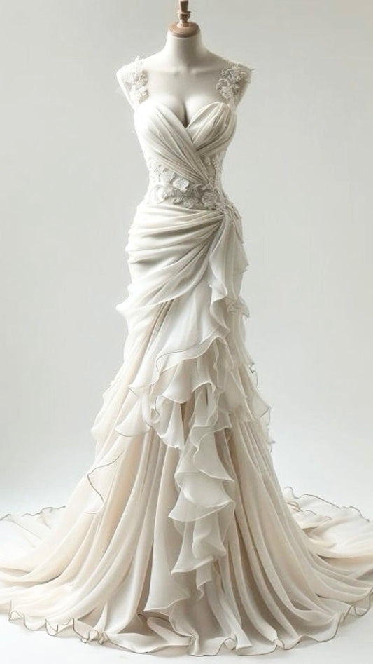 Gorgeous Straps Sweetheart Mermaid Wedding Dress Formal Evening Gown, D417