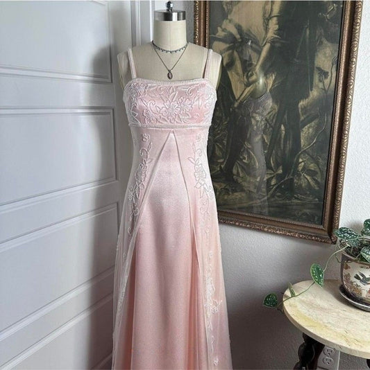 Light Pink Straps A-Line Beading Long Party Dress Vintage Evening Dress, D494