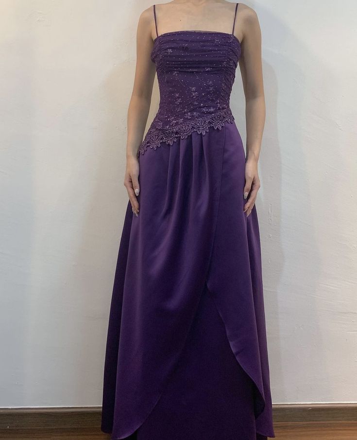 Dark Purple Spaghetti Straps A-Line Long Party Dress Vintage Prom Dress, D504
