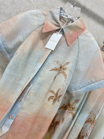 ZIMMERMANN SHORT-SLEEVE SHIRT AND HIGH-WAIST MAXI SKIRT SET 275079