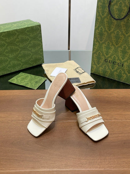 GG SIGNORIA SLIDE SANDAL WHITE DENIM