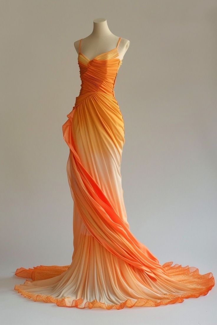 Orange Gradient Straps Mermaid Chiffon Retro Long Evening Gown Party Dress, D569
