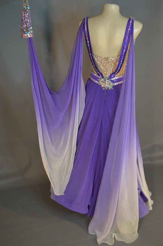 Purple Ombre A-Line Chiffon Beading Long Party Dress Vintage Evening Dress, D581