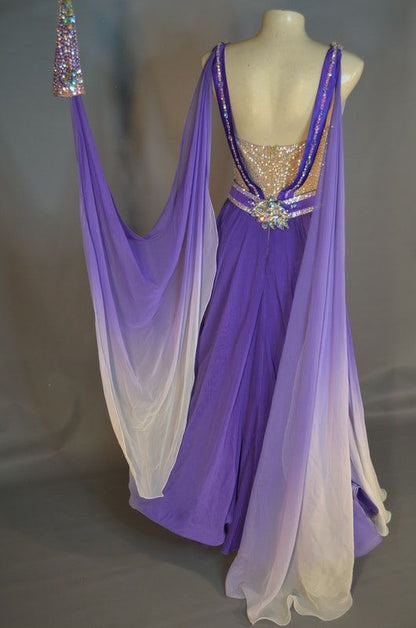 Purple Ombre A-Line Chiffon Beading Long Party Dress Vintage Evening Dress, D581