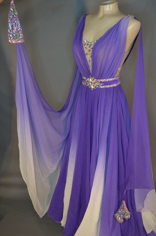Purple Ombre A-Line Chiffon Beading Long Party Dress Vintage Evening Dress, D581