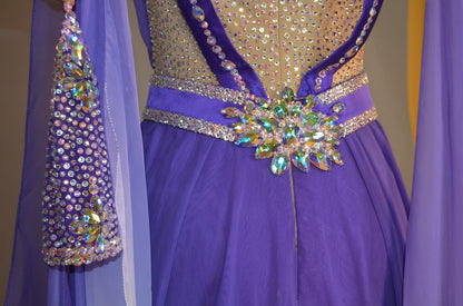 Purple Ombre A-Line Chiffon Beading Long Party Dress Vintage Evening Dress, D581