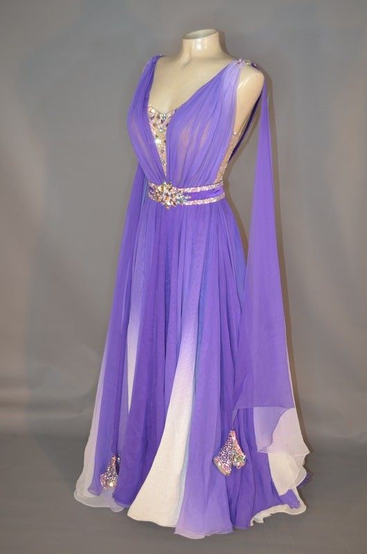 Purple Ombre A-Line Chiffon Beading Long Party Dress Vintage Evening Dress, D581