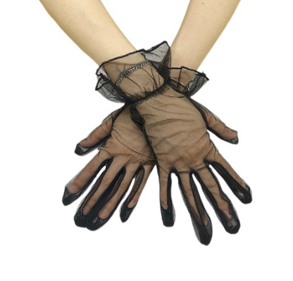 Women's Ruffle Tulle Mesh Gloves Wedding Party Gloves Short Prom Evening Gloves     S6227